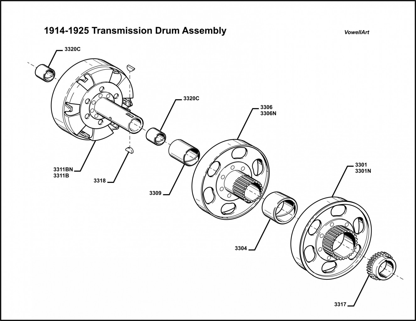 1914-1925 Transmission Drums Assembly