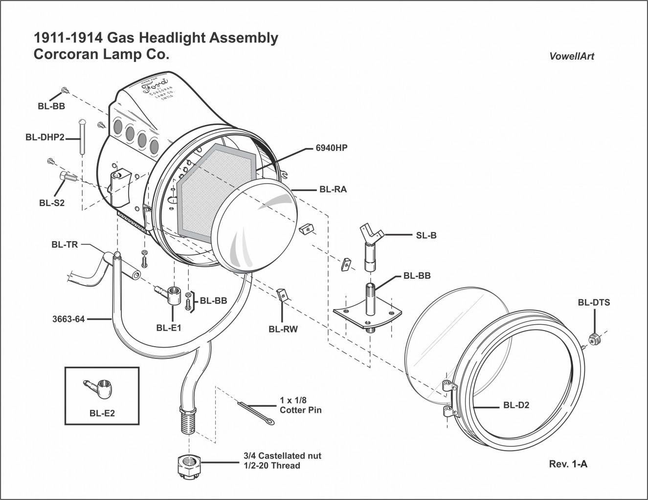 1911-1914 Gas Headlight Assembly (Corcoran)