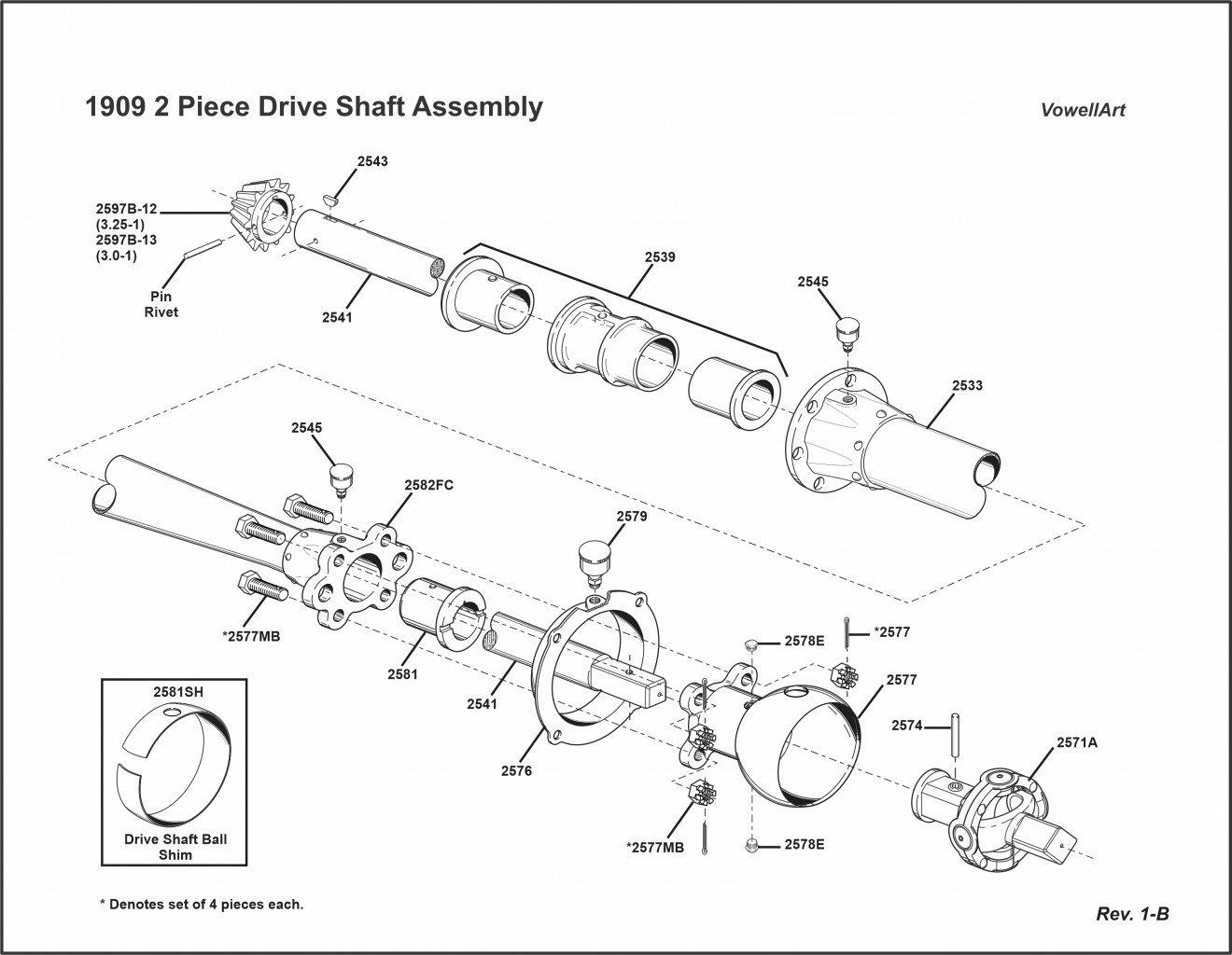 1909 2-Piece Driveshaft Assembly
