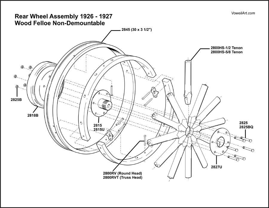 1926-1927 Wood Felloe Non Demountable Rear Wheel Assembly