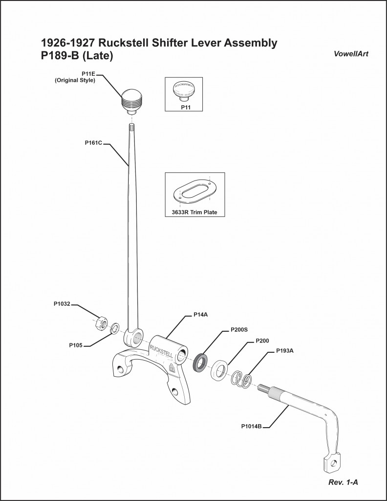 1926-1927 Ruckstell Shifter Lever Assembly P189-B