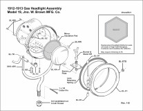 1912-1913 Jno. W Brown Model 19 Gas Headlight Assembly