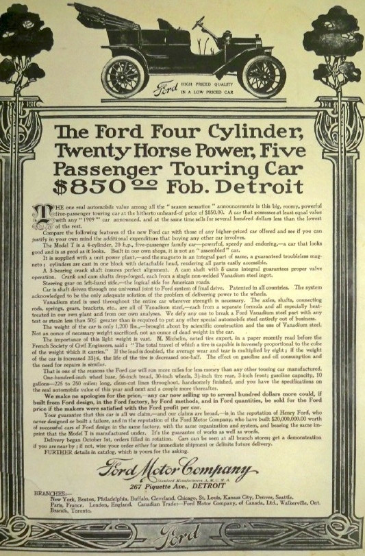 First print adv for Model T Oct 1, 1908
