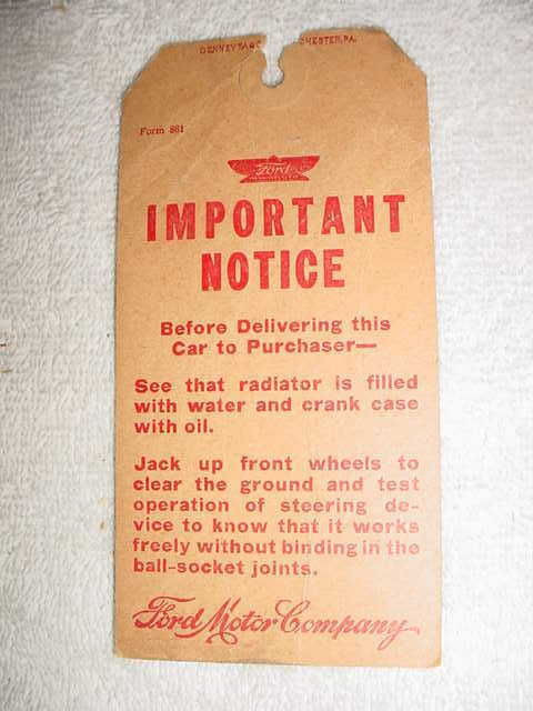 Factory notice to delivering dealer