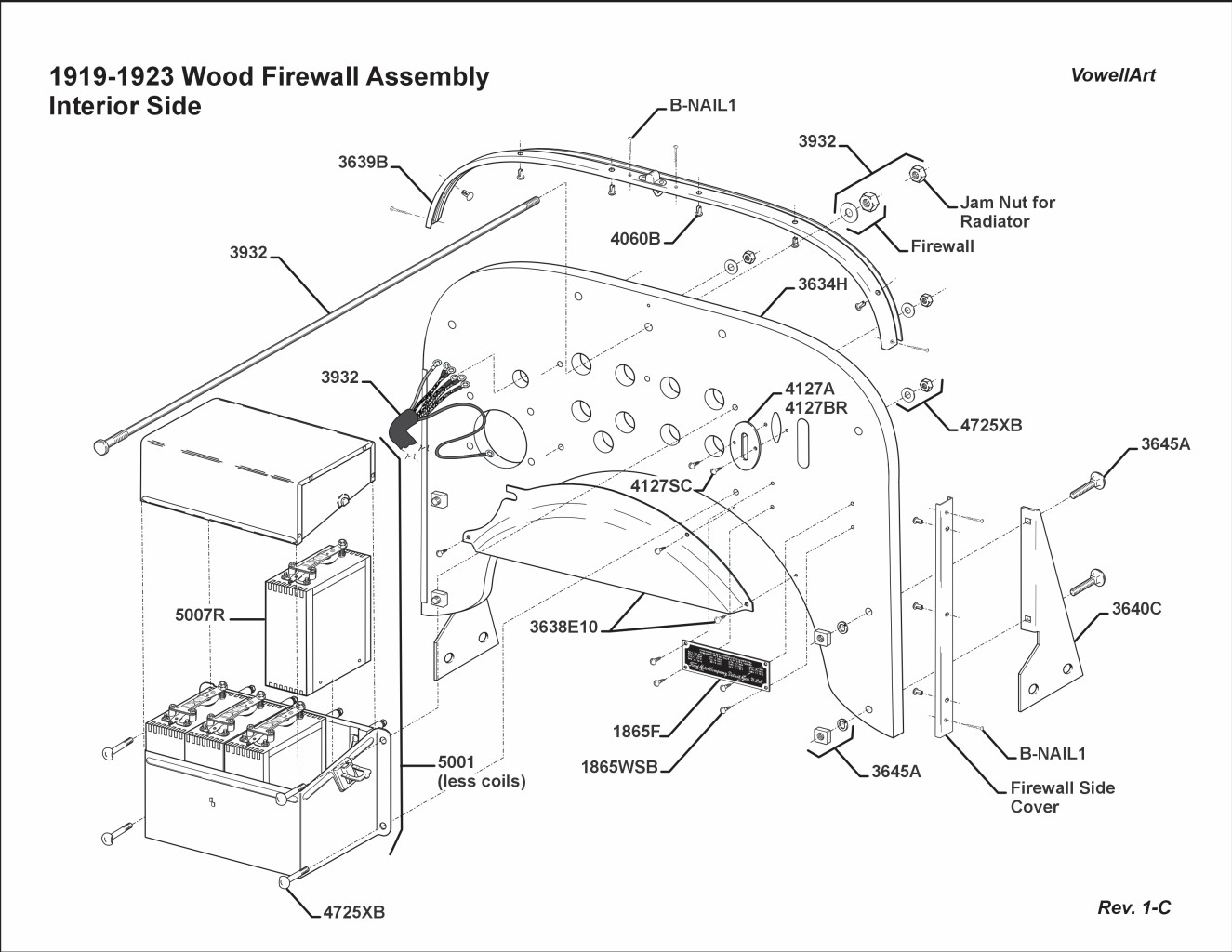 1919-1923 Firewall Assembly, Interior Side