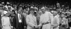 Walter Johnson and Calvin Coolidge shake hands