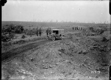 WW1 huge shell hole in captured ground, Grevillers, World War I 24 Aug 1918