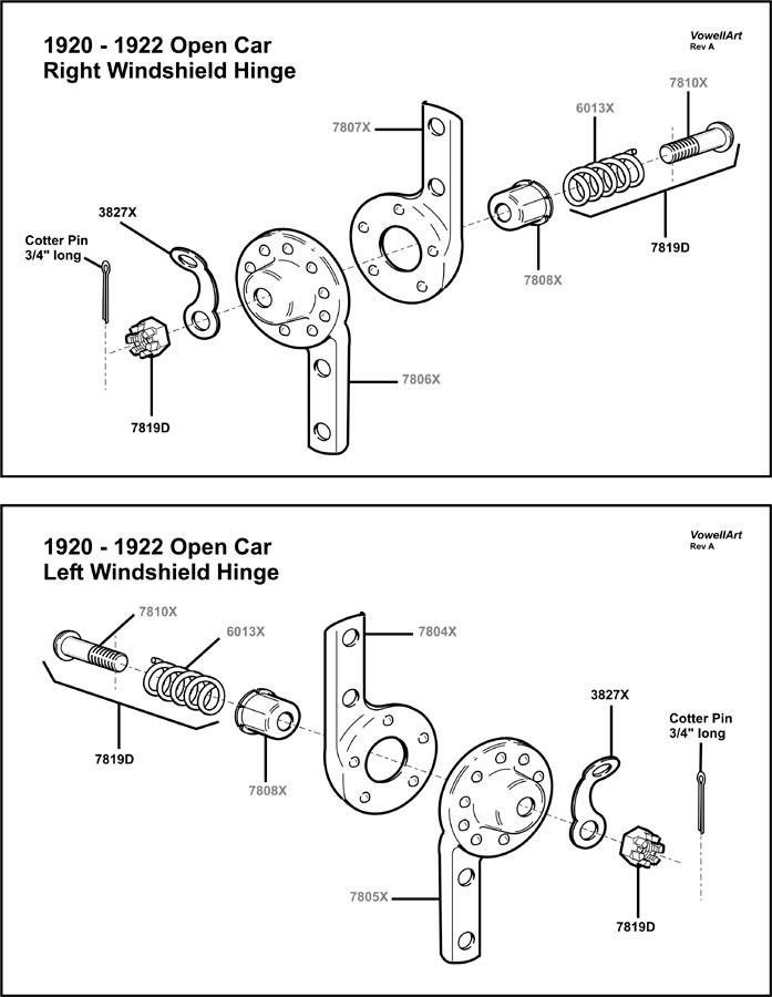 1920-1922 Open Car Windshield Hing Assembly