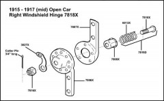 1915-1917 Open Car Right Windshield Hinge 7818-X Assembly (Mid Year)