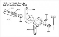 1915-1917 Open Car Left Windshield Hinge 7819-X Assembly (Mid Year)
