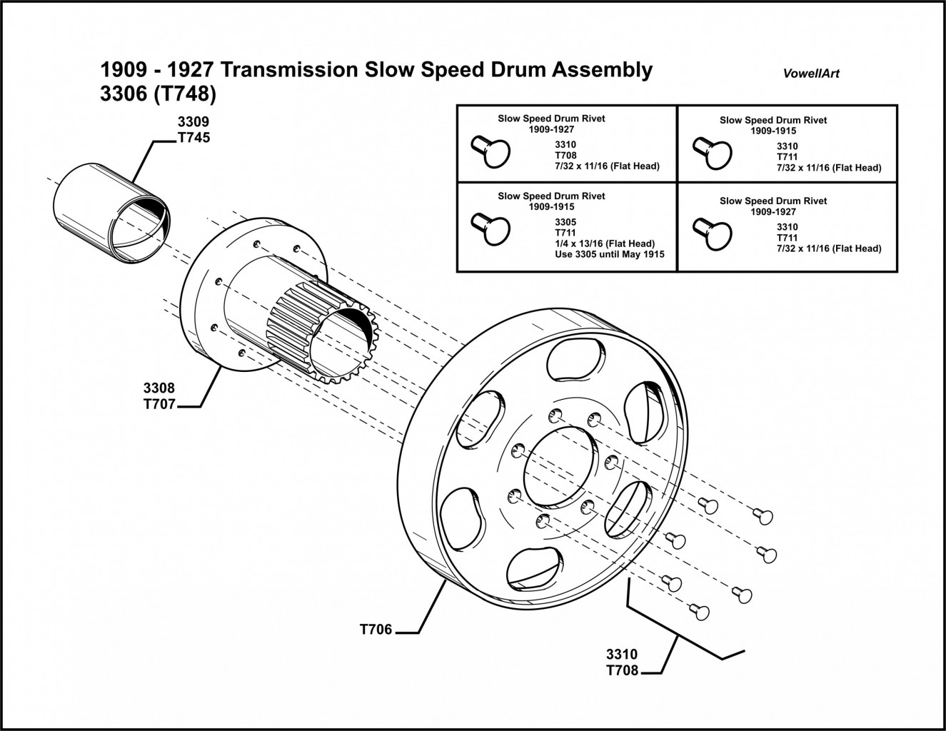 1909-1927 3306 (T748) Transmission Slow Speed Drum Assembly