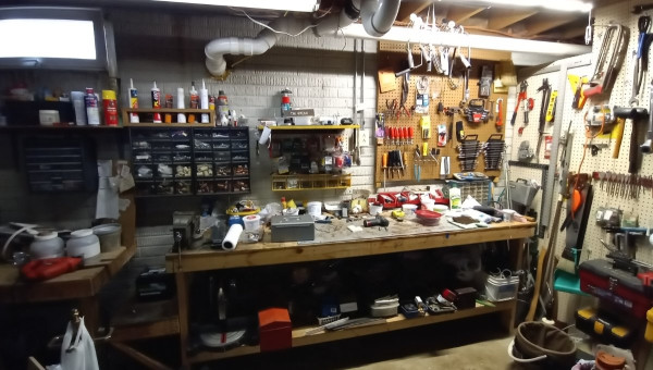 Where pandemonium happens!  Mostly my winter work. Barn's too cold then.