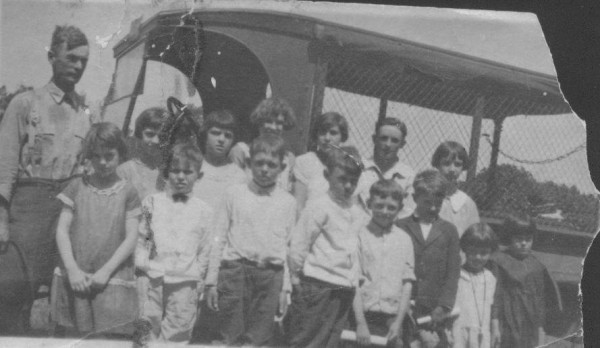 papa hughen and school bus 1925 b&amp;amp;w.JPG