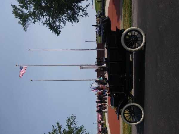 The flag flying proudly with Clarabelle in the foreground