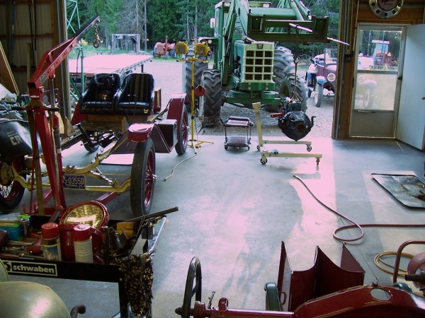 My portable engine hoist setting the motor on the stand.