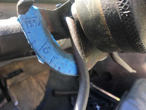Tape marked with degrees after TDC (retard) and degrees before TDC ( advance)