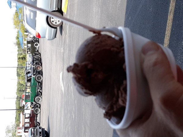 Ice cream with Model T backdrop!  Yummy