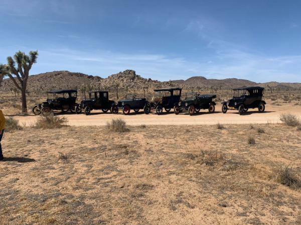 Ts lined up on a dirt road